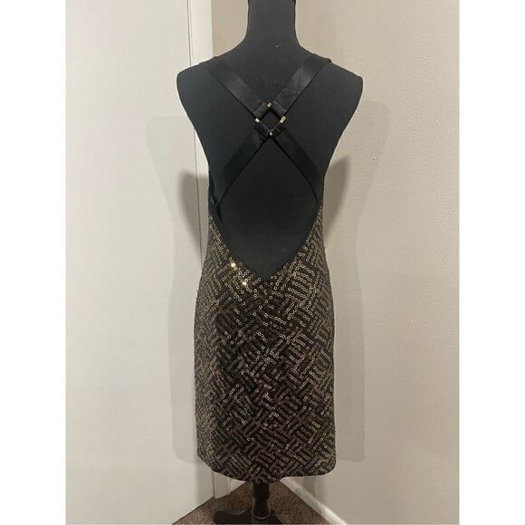 Marc Bouwer Black & Gold Sequined Dress Size 10 - Picture 3 of 12
